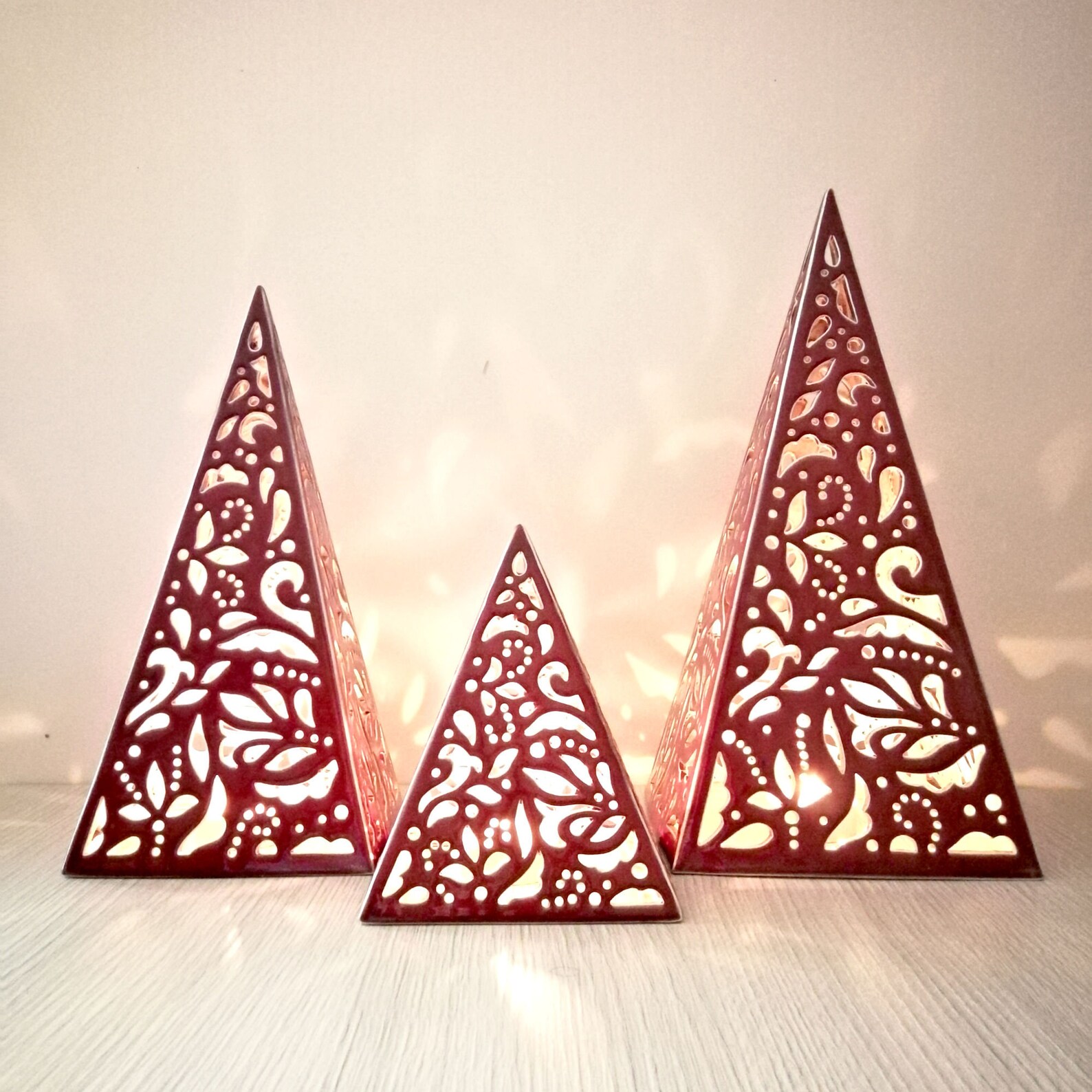 Pyramid candle lantern Red tea light holder Christmas table Etsy