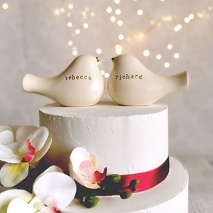 Ceramic bird love wedding cake topper for newlywed gift Ceramic cake topper Wedding reception decor Couples name centerpiece image 4