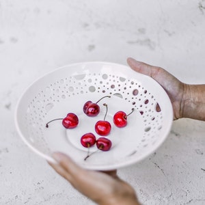 Black ceramic plate for Witchy decor Berry or fruit bowl with holes for dia de los muertos Witchy gothic decoration White