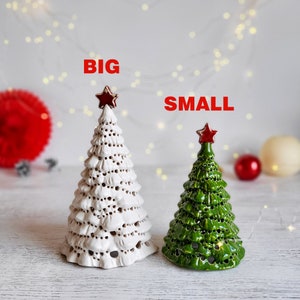 Candle lantern Christmas tree table centerpiece Ceramic Xmas tree for Christmas gift Tealight holder Christmas luminary Candle holder image 10