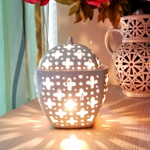 Moroccan tea light holder Candle lantern with lid Kitchen table decor or ceramic anniversary / wedding gift Decorative lighting 01.08