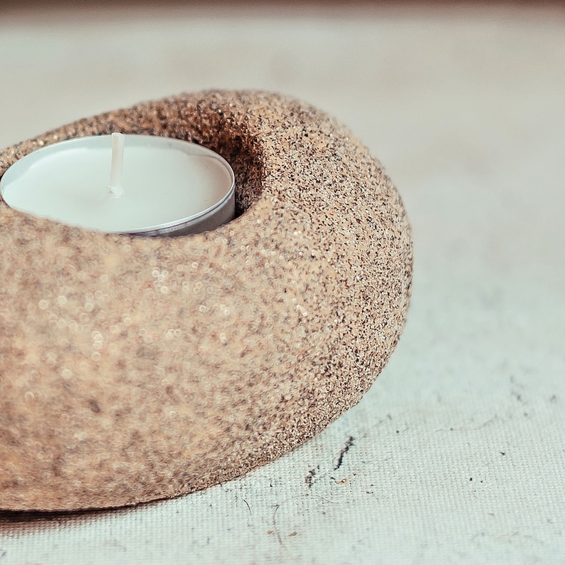 Imitation stone tea light holder meditation gift for her Imitation stone candle holder / tealight holder for fall or beach decor Sand/Gold