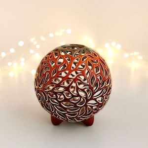 Red ceramic tea light holder Pottery candle lantern for home decor Ceramic tealight candle holder gold - birthday gift idea