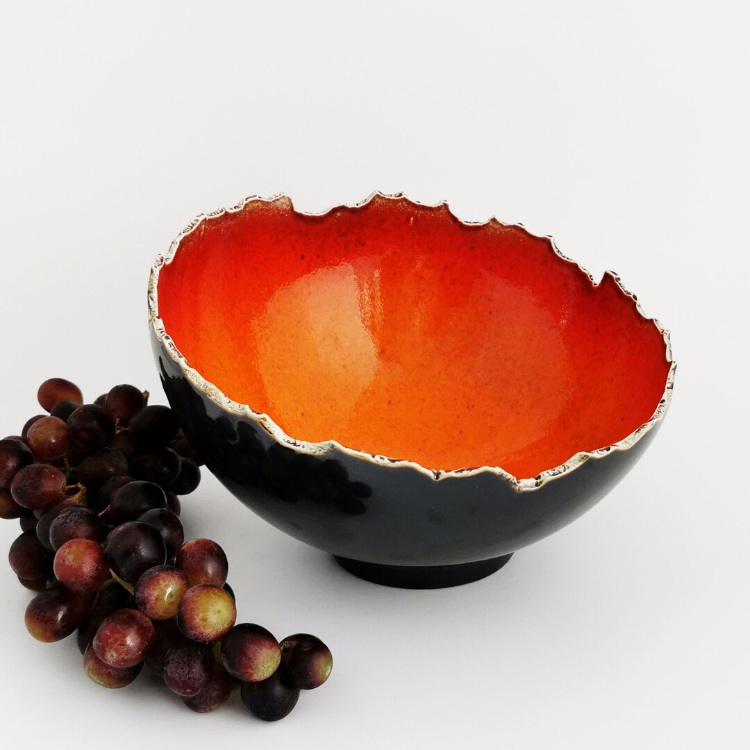 Large Handmade Ceramic Fruit Bowl Red orange Pottery Serving Dish Etsy