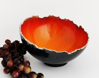 Large Handmade Ceramic Fruit Bowl: Red-Orange Pottery Serving Dish