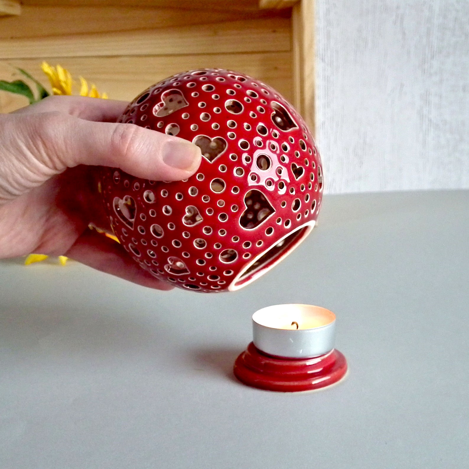 Red Tea Light Holder Romantic Gift for Her Ceramic Candle Etsy