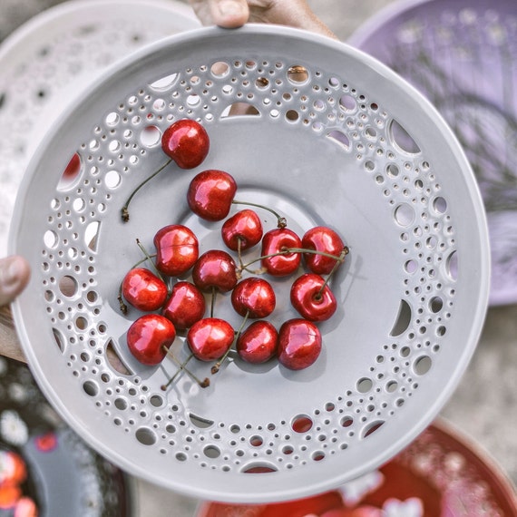 Graue Keramik Deko Platte für Obst, Handgemachte Schale Keramik - Graue Tischdekoration