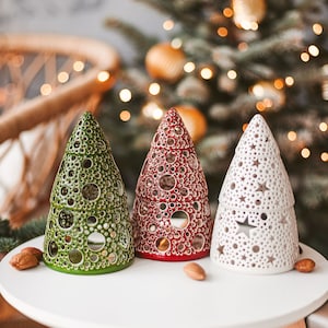 Ceramic Christmas tree tea light holder - Nordic style gift idea for her Christmas lantern centerpiece for holiday table decor