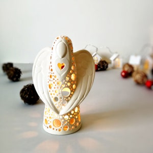 Angel figurine tea light holder - christian memorial or bereavement gift Angel ornament candle lantern christmas gift winter holiday decor