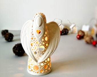 Angel Tea Light Holder: Ceramic Christmas Ornament, Memorial Gift