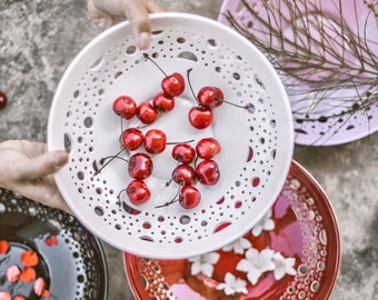 White ceramic serving or cake plate for Christmas or birthday gift for her Fruit bowl - housewarming gift or wedding table centerpiece