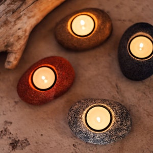 Imitation stone tea light holder meditation gift for her Imitation stone candle holder / tealight holder for fall or beach decor zdjęcie 6