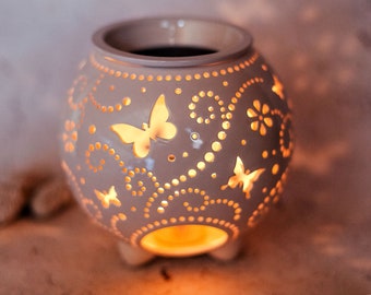 Butterfly oil diffuser - christmas gift Wax warmer or oil burner - 9th anniversary gift Tea light holder ceramic diffuser for home fragrance