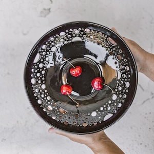 Black ceramic plate for Witchy decor Berry or fruit bowl with holes for dia de los muertos Witchy gothic decoration Black