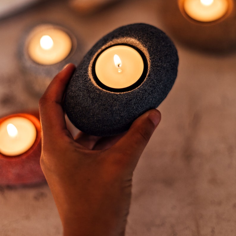 Imitation stone tea light holder meditation gift for her Imitation stone candle holder / tealight holder for fall or beach decor zdjęcie 2