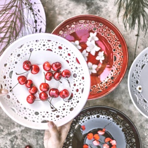 Black ceramic plate for Witchy decor Berry or fruit bowl with holes for dia de los muertos Witchy gothic decoration image 3