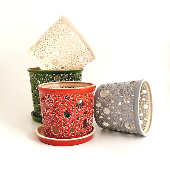 Orchid Pot With Holes Ceramic Orchid Planter Large Planter Etsy UK