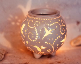 Hummingbird wax warmer / ceramic tea light holder - nerdy gifts for her Oil / waxmelt burner Wax cubes warmer