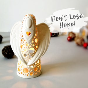 Ceramic angel figurine tea light holder for Christmas gift Angel statue candle holder - tiered tray decor or shelf decor