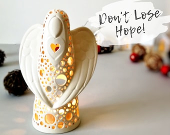 Ceramic Angel Figurine Tea Light Holder: Christmas Candle Statue