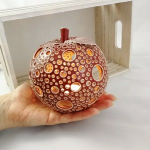 Apple table decor - red tea light holder Apple ornament red lantern - Christmas centerpiece or table tray decor Fall table decor desk lamp