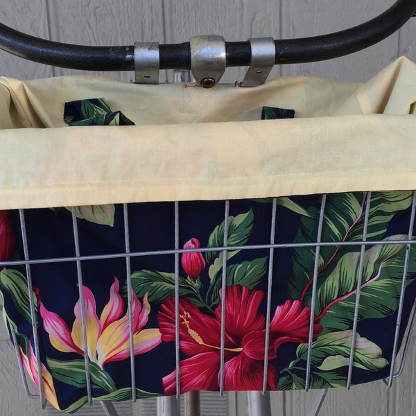 Hawaiian Hibiscus and Ginger Tropical Print Bicycle Basket Liner