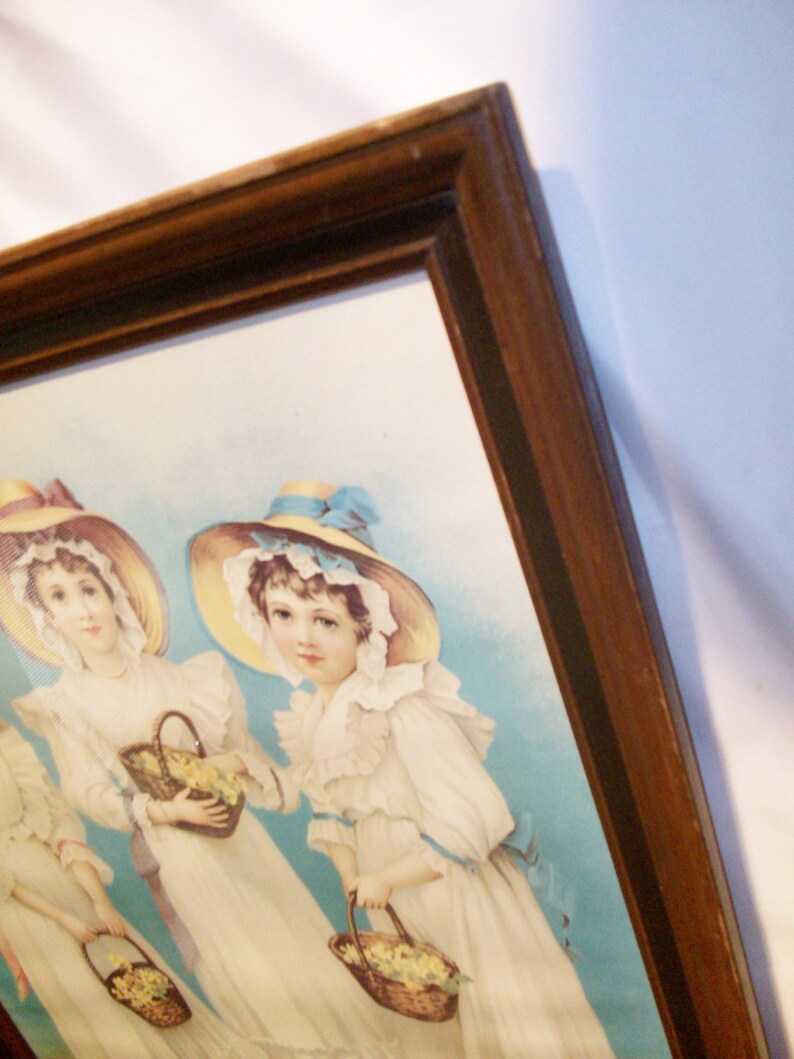 Large Framed Vintage German Lithograph Print of 3 Victorian Etsy