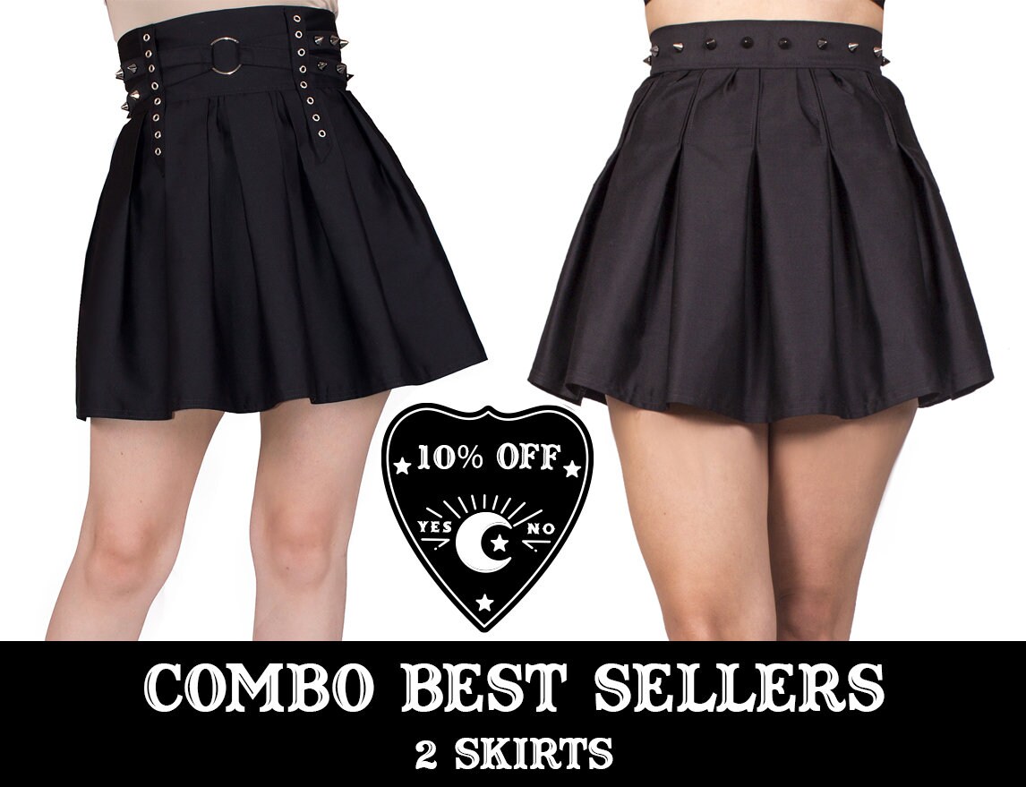 Black gothic skirt black pleated skirt black skater skirt Etsy