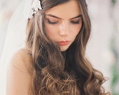 Beaded Lace Juliet Veil, Bridal Cap Veil with Lace, Double Layer, Iovry or White #708V
