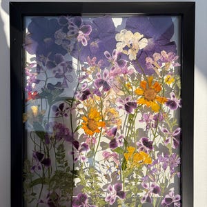 Botanical art in frame, Hanging flower framed, dried flowers in glass frame, Wall decor, Pressed flower art, Real dried flower, herbarium
