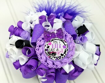 Funky Loopy Bow - Ride Like a Girl - Purple Theme - READY TO SHIP