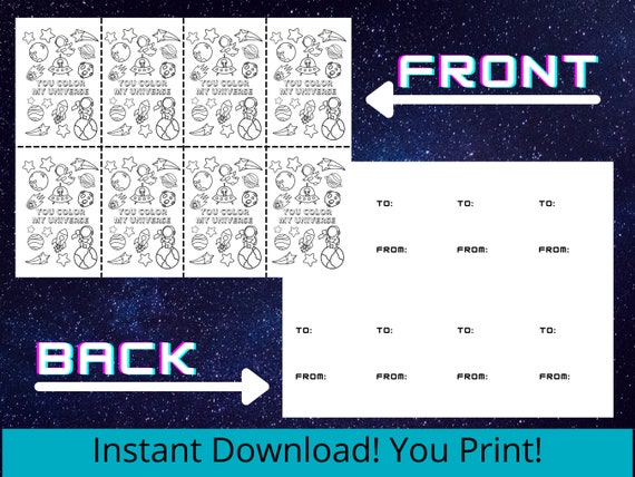Black and White Printable Outer Space Coloring Valentine Cards