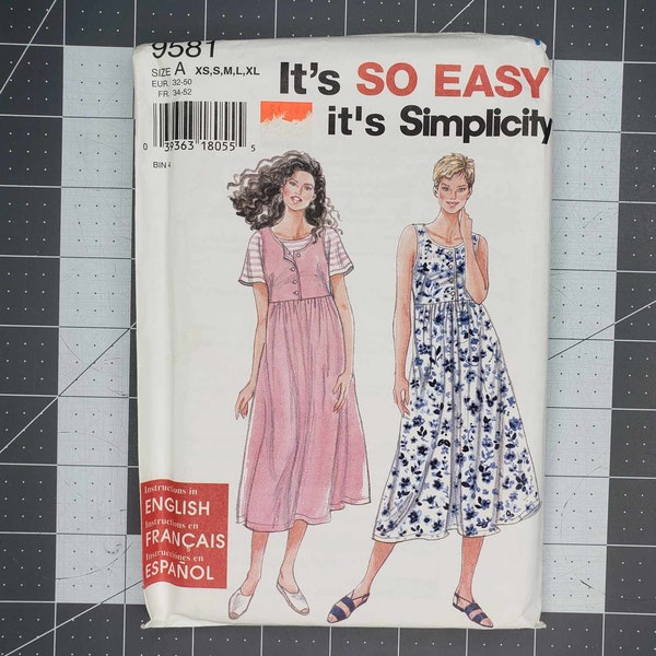 Retro 90's Simplicity misses'/miss petite dress sewing pattern number 9581 UNCUT size A XS,S,M,L,XL