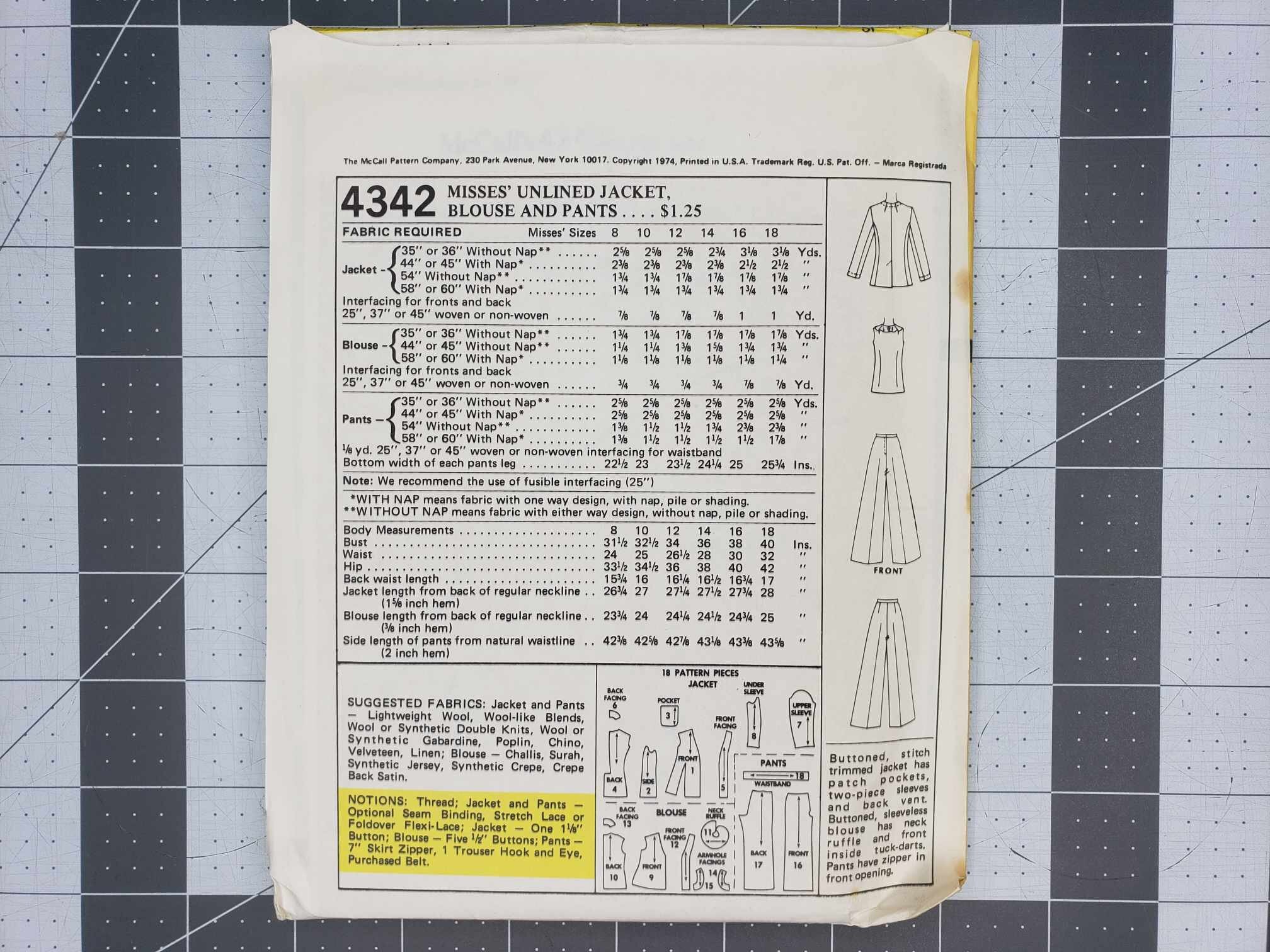 4342 Pattern Retro 70's Mccall's Misses' Unlined Jacket, Blouse and Pants Sewing ...