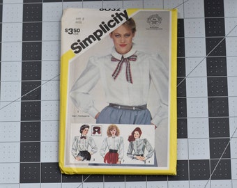 Retro 80's Simplicity misses' set of blouses and bow tie sewing pattern Number 6032 UNCUT multiple sizes available