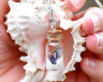 Beach Themed Sand and Shells in a bottle Necklace