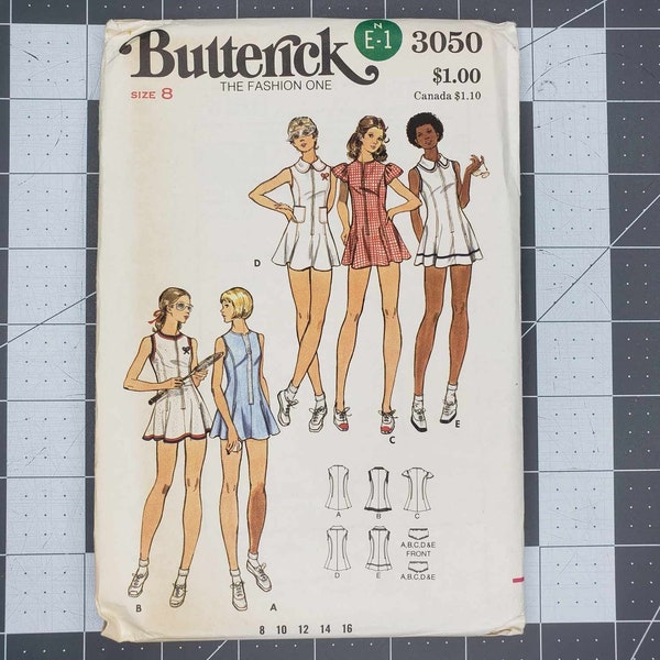 Retro 70's Butterick misses' tennis dress and briefs sewing pattern number 3050 UNCUT size 8