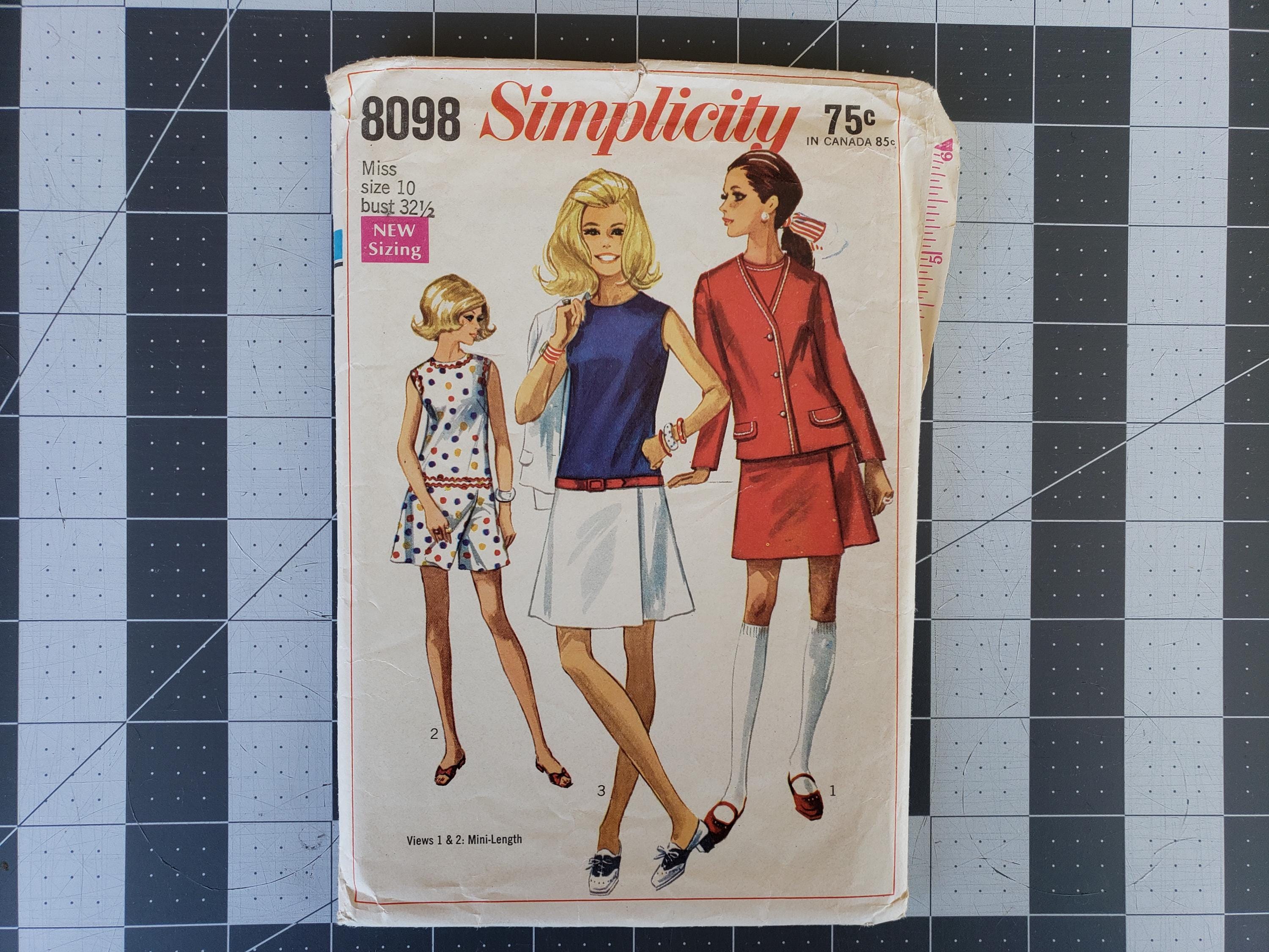 1960s Simplicity Culotte Dress & Jacket Sewing Pattern 8098, Size 10 ...