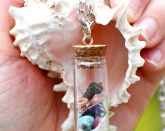 Beach Themed Sand and Shells in a Bottle Necklace