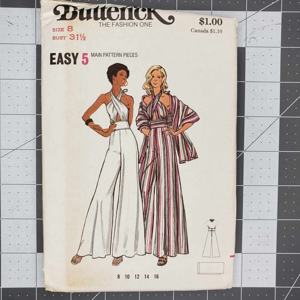 Retro 70's Butterick misses' evening jumpsuit and stole sewing pattern number 3154 UNCUT size 8