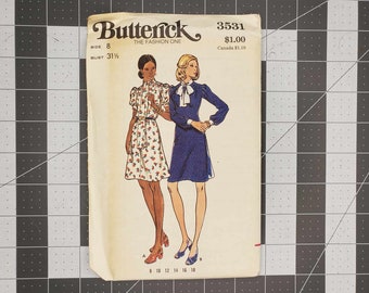 Retro 70's Butterick misses' dress sewing pattern number 3531 UNCUT size 8