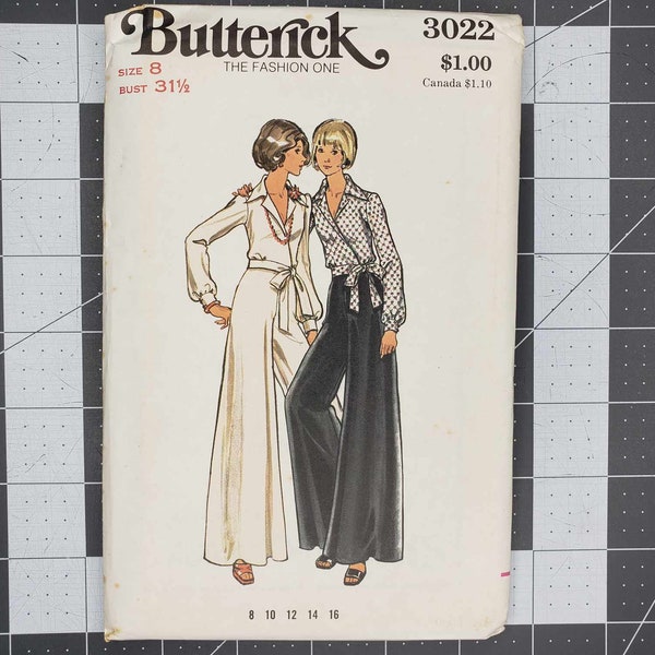 Retro 70's Butterick misses' evening blouse and pants sewing pattern number 3022 UNCUT size 8