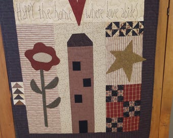 Happy the Home Where Love Abides, a Folk Art Decorative Wall Quilt
