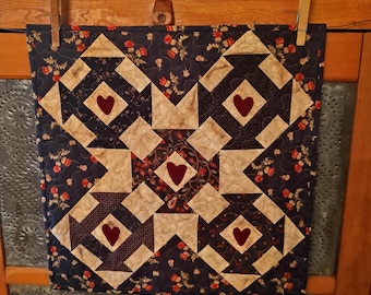 All My Hearts, A Valentine's Day Wall Hanging with Wool Applique