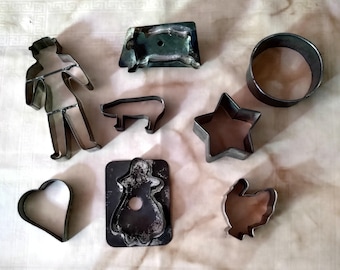 Set of 8 Vintage Tin Cookie Cutters, Group A