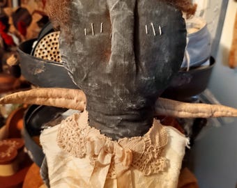 Adele, a VERY Primitive Style Grungy Black Angel Cloth Doll