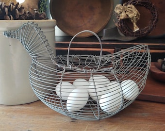 Vintage Antique Hen Shaped Wire Egg Basket
