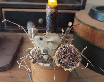 Fall Shelf Sitter, Cheese Crock with Mouse and Grungy Candle