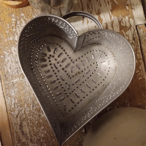 Vintage Punched Tin Heart Cheese Mold with Feet