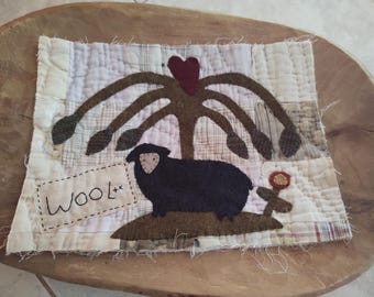 Black Sheep, a Cheri Payne Wool Applique Quilt Pattern Done on a Vintage Quilt Background